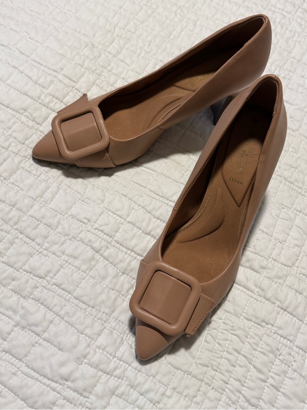 Anne Klein Pointed Toe Buckle Pump in Taupe